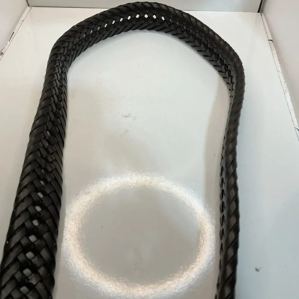 Vintage Nautica Belt Braided/Woven Brown Leather Solid Brass Buckle Size 40